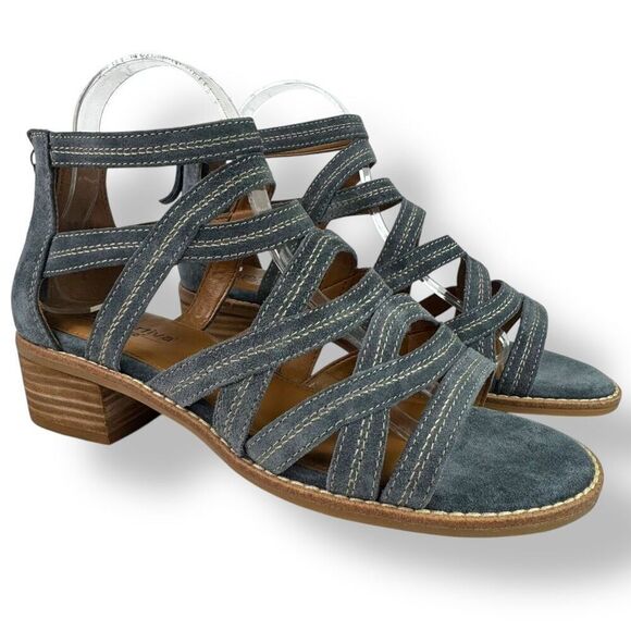 Comfortiva Betha Gladiator Sandals Blue Strappy Cage Cut Out Heels Women’s 9 W - Picture 2 of 12